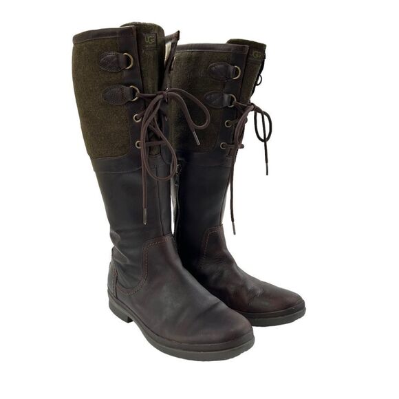 UGG Elsa Tall Waterproof Leather and Wool Riding Boots Size 8 - Picture 2 of 13